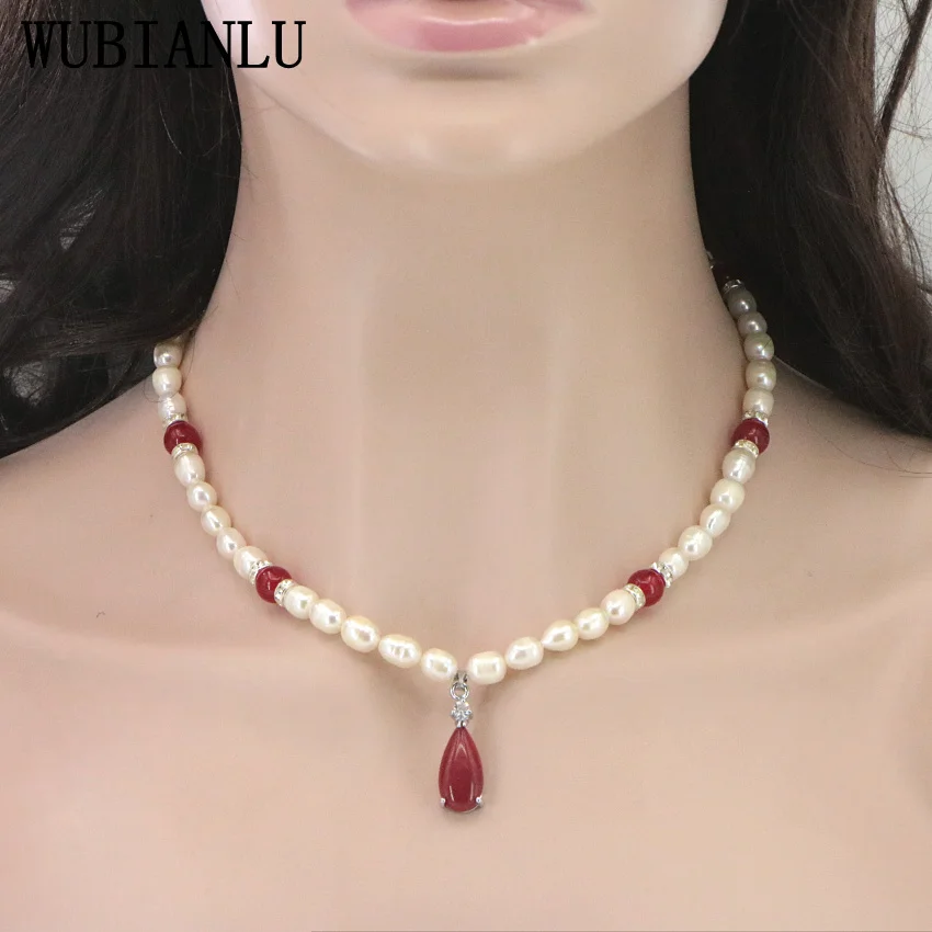 

WUBIANLU New 7-8mm Natural Baroque Pearl Jades Pendant Choker Necklace 45cm Freshwater Pearl Jewelry For Women Wedding T229