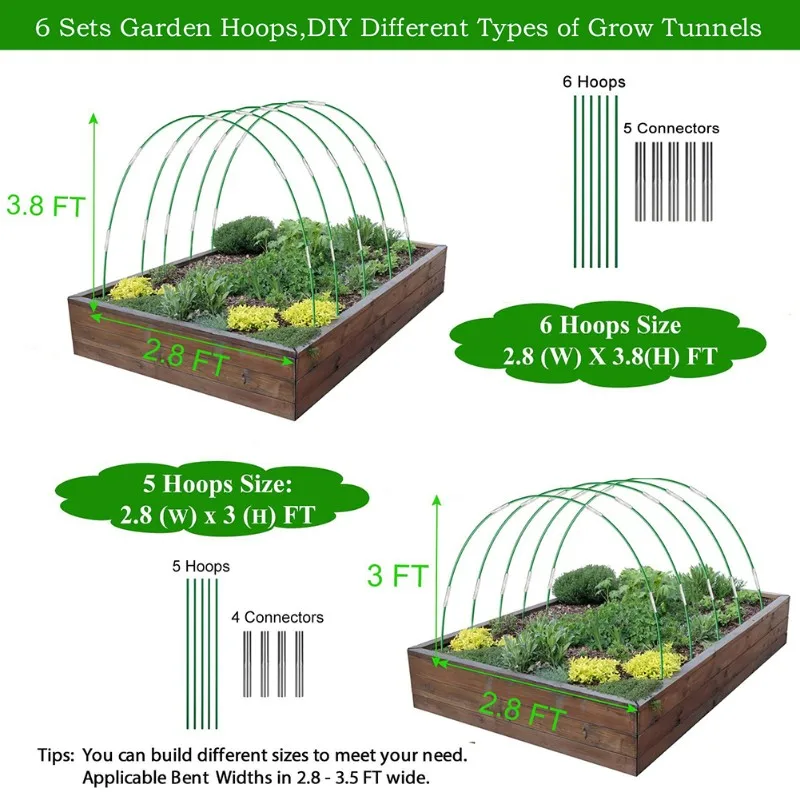 AB34-Row Cover Garden Hoops For Raised Beds, Greenhouse Grow Tunnel Netting Support Hoops Garden Bed Hoops