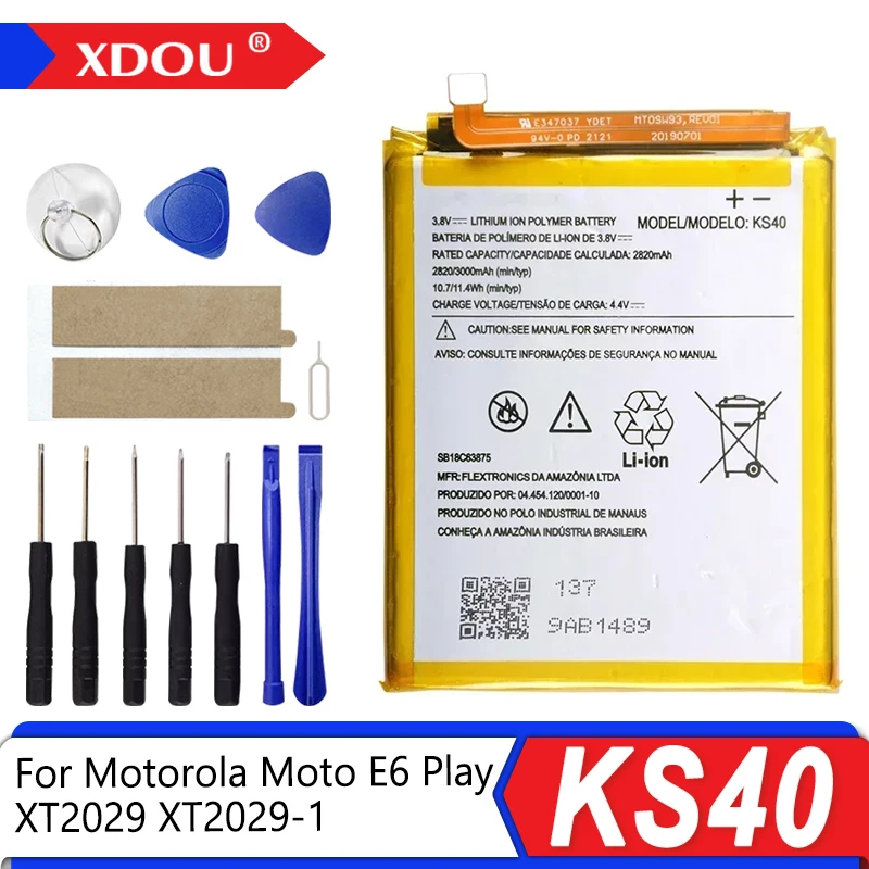 

Высококачественная батарея KS40 3000 мАч для Motorola Moto E6 Play XT2029 XT2029-1 Аккумуляторы для телефонов + инструменты.