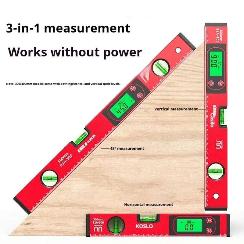 고정밀 디지털 각도 측정기, LED 디스플레이 0-90 ° 경사계, 30-100cm 다목적 측정용 미끄럼 방지 도구 DIY