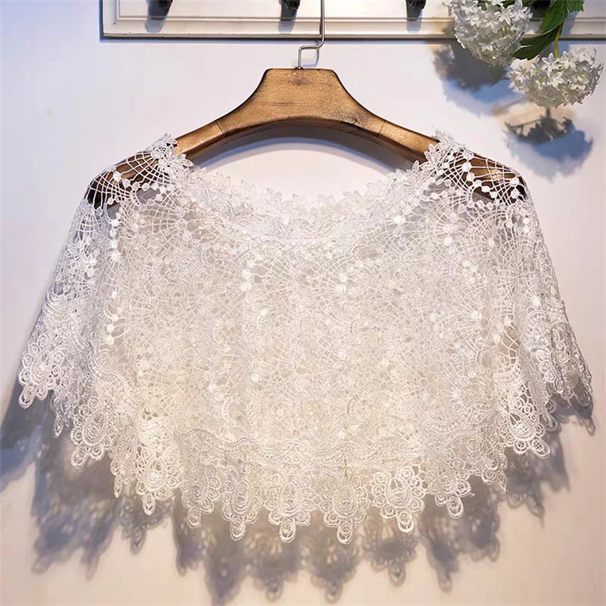 2025 Elegant Women Hollow Out Shawl Capes Lady Lace Wrap Bolero Accessories Coat Loose Cloak Waistcoat Party Tops Outwear WZ2445