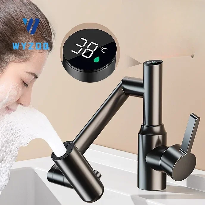 Digital Display Bathroom Basin Faucet 360 Rotation Multifunction Stream Sprayer Hot Cold Water Mixer Sink  Bathroom Kitchen Tap