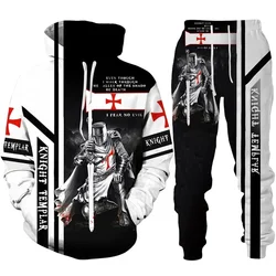 Autumn Winter New Men's Hoodies 3D Printed retro Knight Templar Armor Pullover Casual sportswear pants Two-piece Set Hot-selling