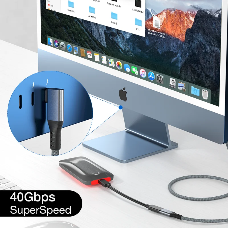 USB4 Cable 90 Degree USB-C to Female USB-C TB3/4 Compatible 8K@60Hz 40Gbps Data Transfer PD100W 5A Fast Charging Male-Female Ada