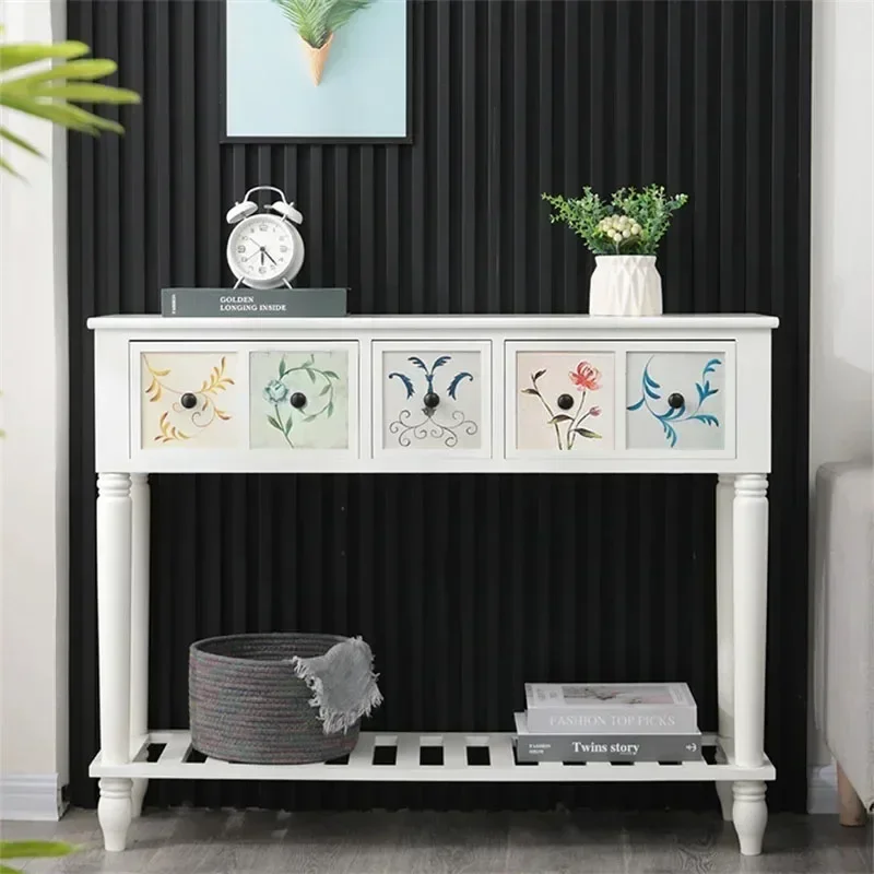American Solid Wood Retro Console Tables Home Entrance Console Cabinets for Living Room Furniture Entryway Table with Drawers Z