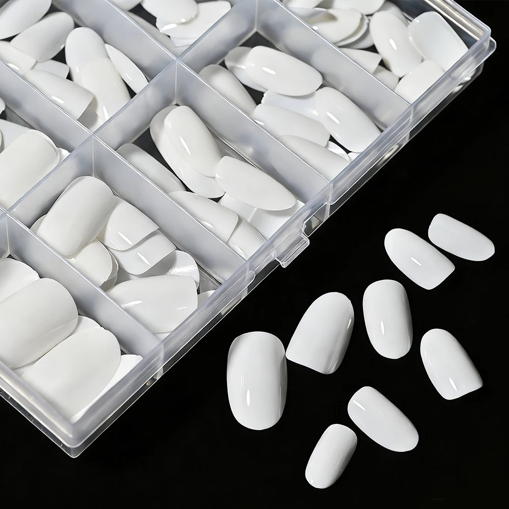 

120Pcs Full Cover No File Pre-shaped Fake Nails Short Oval White Nail Tips Set Suitable for DIY Manicure Nail Extension & Salon*