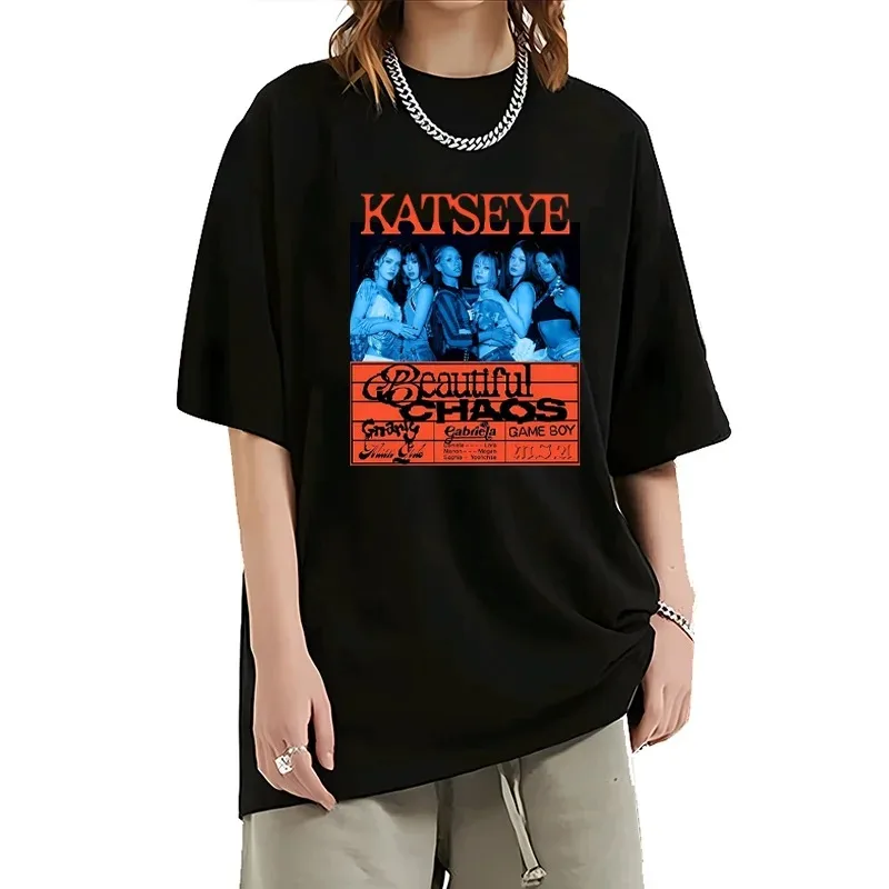 KATSEYE Ablum غابرييلا الجرافيك تي شيرت المتضخم Y2k النساء الرجال الشارع الهيب هوب قصيرة الأكمام فضفاضة للجنسين المحملة الإناث الذكور الملابس #1