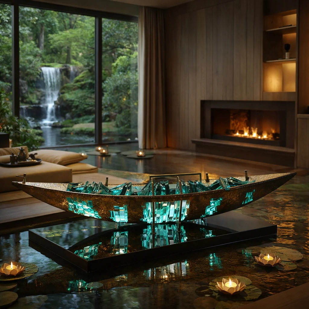 JingYue Custom Metal and Resin Boat Decor Modern Zen Style Lighted Home Garden Interior Decorative Ornament