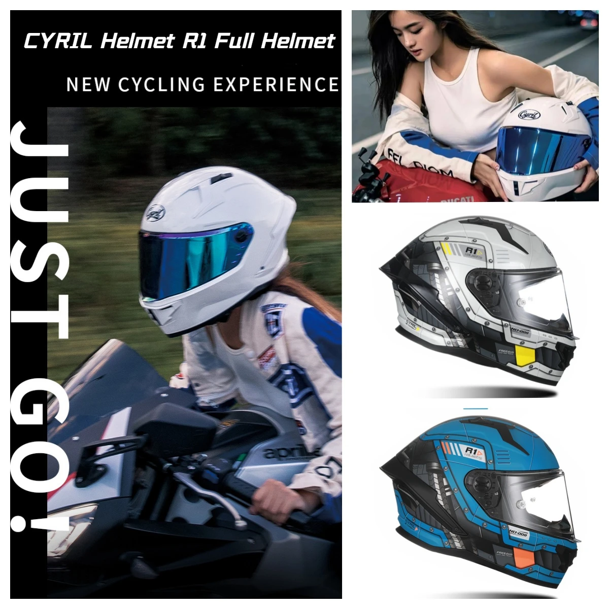 CYRIL Sailor R1 Helmet Motorcycle Bluetooth Full Helmet Motorcycle Racing Summer Big Tail Breathable Magnetic Lens