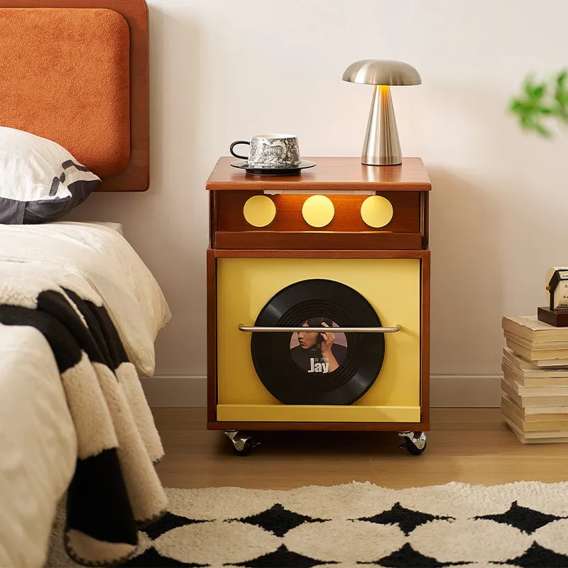 

Антикварная прикроватная тумбочка из массива дерева в стиле Баухаус, мобильная тумбочка для спальни, маленькая передвижная прикроватная тумбочка