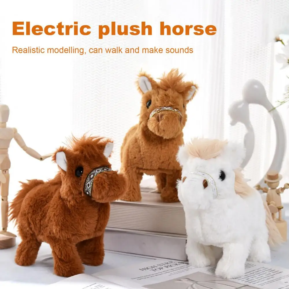 Electric Plush Horse Toy with Sound Kids Walking Interactive Horse Plushie Simulation Plush Horse Toy Stuffed Animal Toy