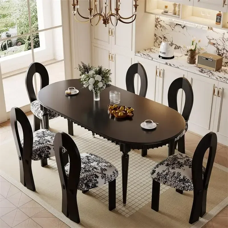 Oval Black Wooden Tables Nordic Design Italian Modern Restaurant Kitchen Dining Tables 4 Chairs Center Mesa Comedor Furniture