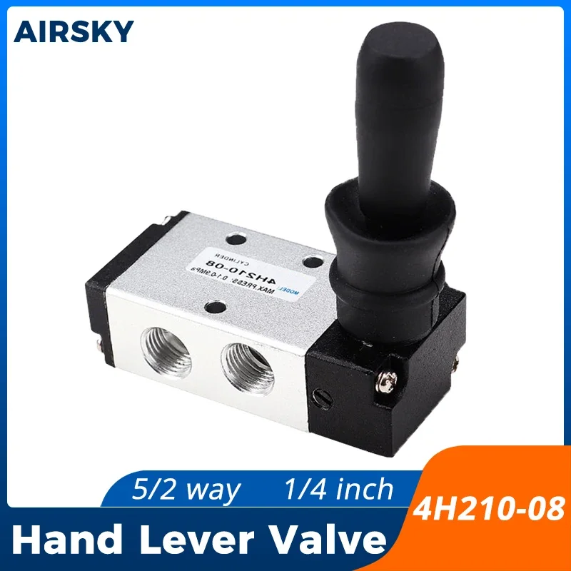 4H210-08 5/2 Way Pneumatic Hand Lever Valve 1/4 Inch Thread 2 Position 5 Port Push-Pull Manual Control Air Operated Valve