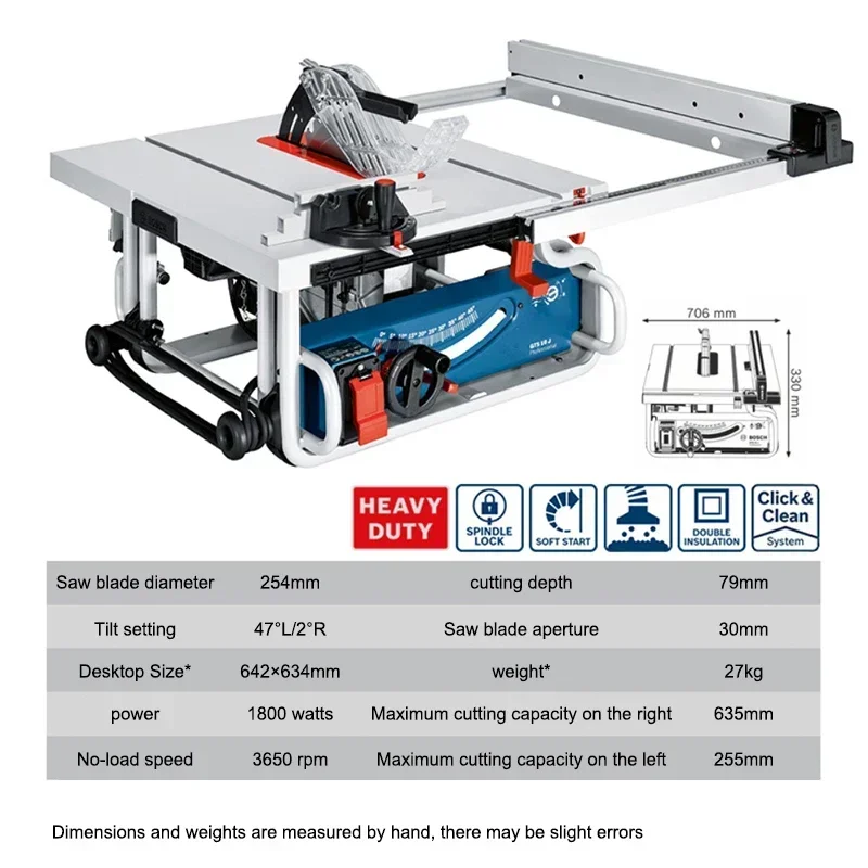 Table Saw GTS10J Multifunctional Woodworking Chainsaw Precision Push Table Saw Electric Wood Cutting Saw