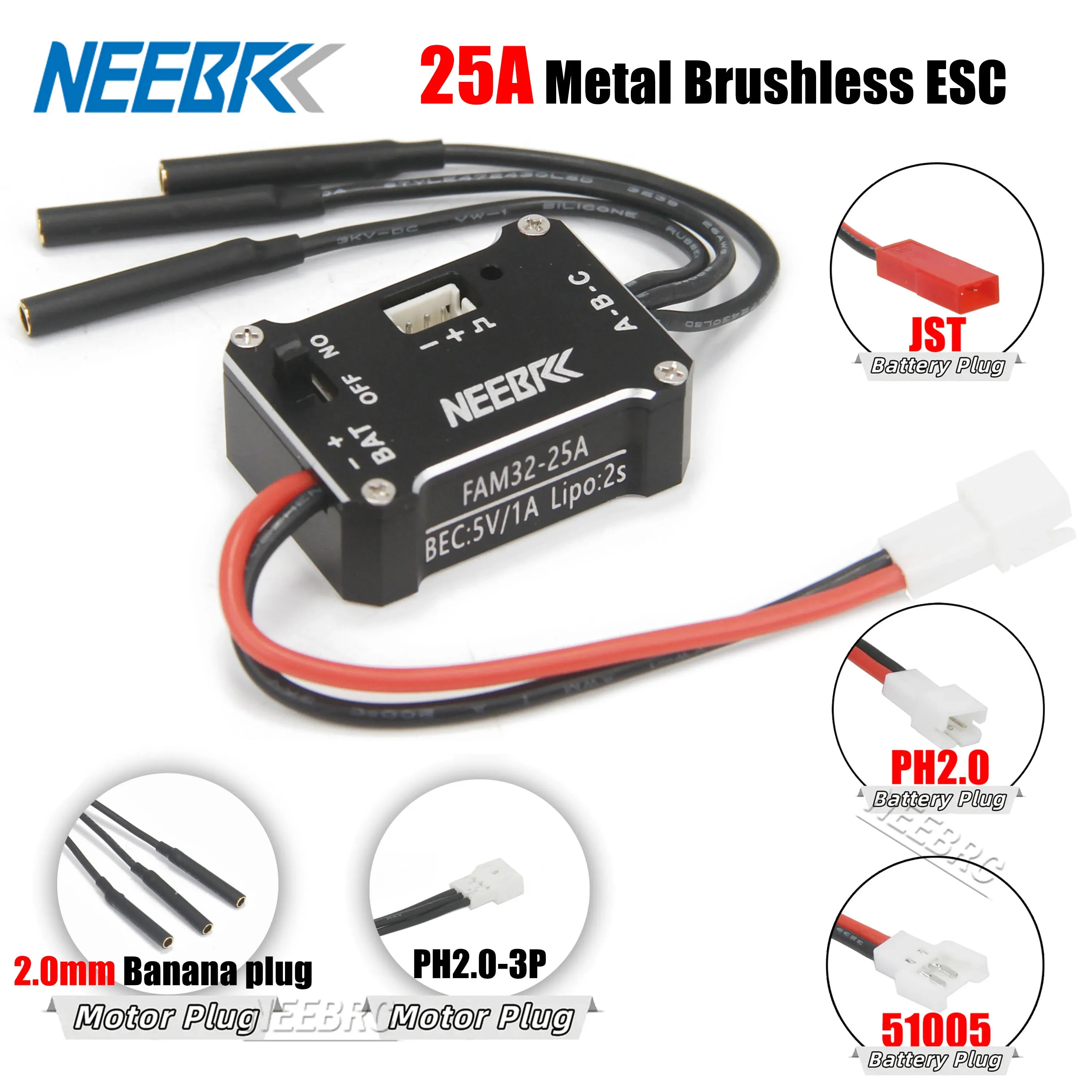 

NEEBRC 25A Metal Brushless ESC 2S for 1/18/ 1/24 1/28 SCX24 Trx4m FMS RC Climbing Drift Car Upgrade Part 1212 1224 1621 Motor