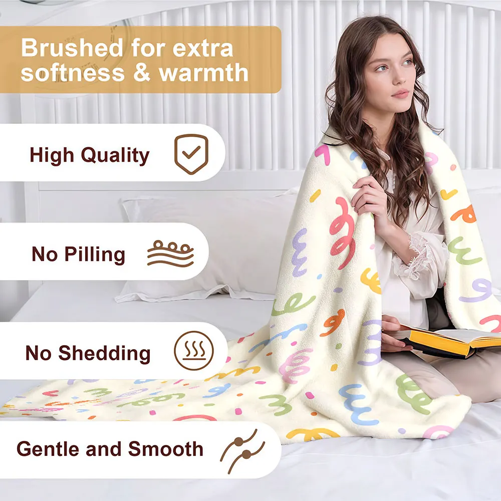 Color Confetti Print Soft Warm Flannel Blanket Lightweight Cozy Christmas Halloween Home Decor Room