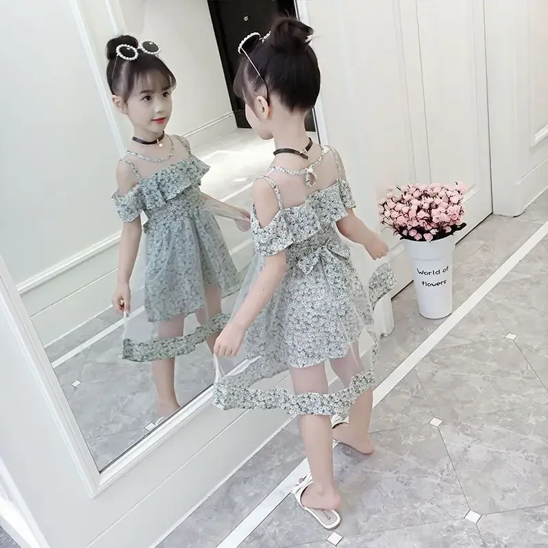 2024 Kids baby Girls Dresses Tulle clothes mesh Butterfly Ruffler Off Shoulder Cute Children Short 3 4 5 6 7 8 9 10 11 12 years