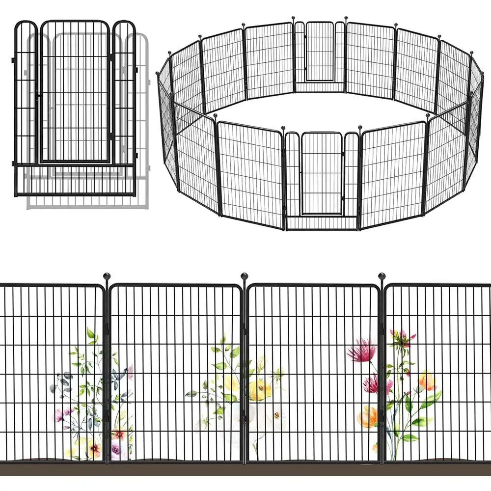 

16-Pack Decorative Metal Garden Panels, 40H x 36L, with Lockable Gates for Temporary Fencing, Patio, Landscaping, Bed Edging, An
