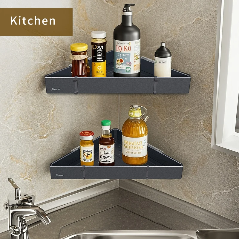 أرفف تنظيم تخزين معدنية مقاومة للصدأ مثبتة على الحائط لا تتطلب مثقابًا للمطبخ والحمام