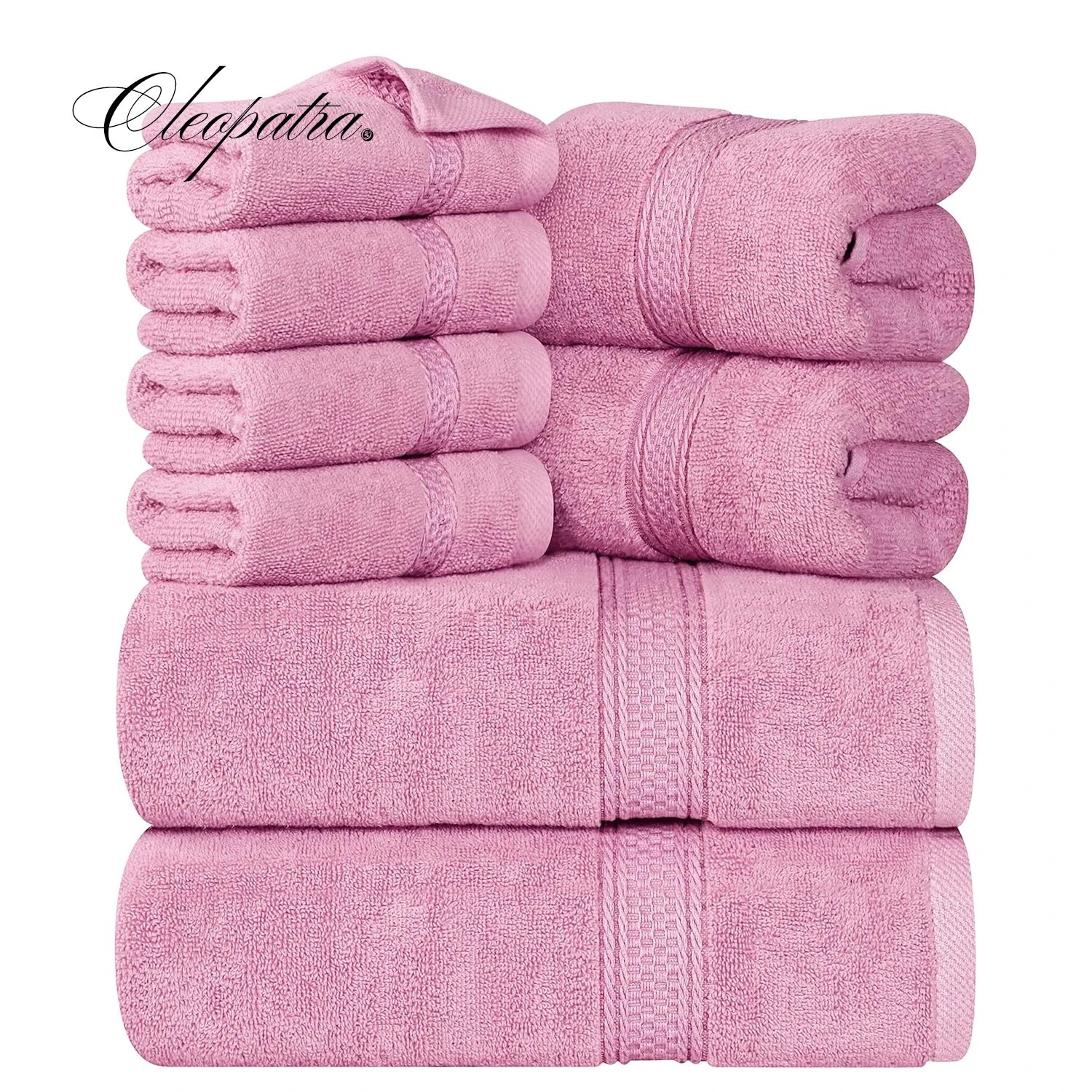 

CLEOPATRA 8 Piece Towel Set 2 Bath Towels 2 Hand Towels 4 Wash Cloths 100% Ring Spun Cotton Towel for Bathroom Bed Hotel Spa Gym