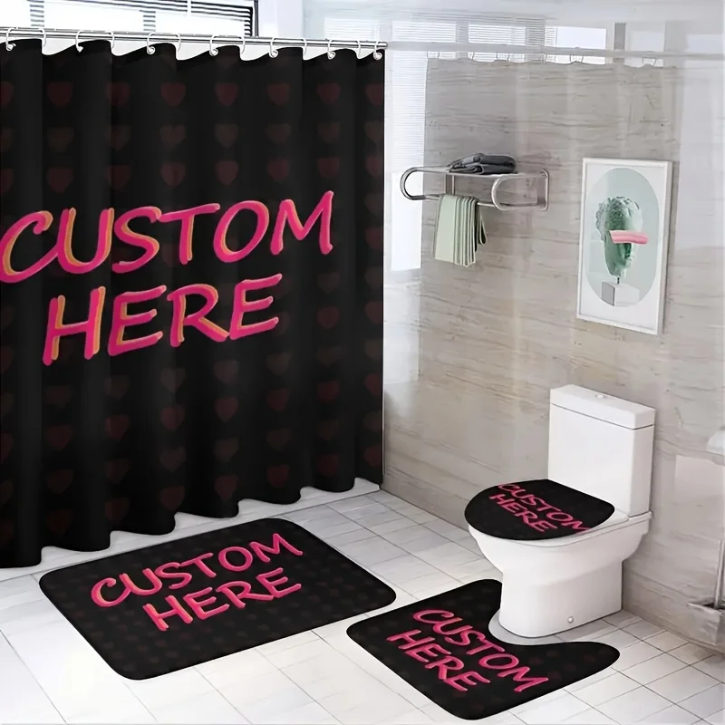 Custom Logo Shower Curtain Set For Bathroom Print Your Pattern Mildew Proof Polyester Waterproof With Hooks for Dropshipping