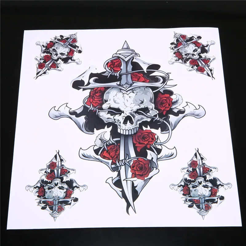 15cm Self-adhesive Red Rose Skull Sticker PVC Sunscreen and Waterproof Car Accessories Stickers on Motorcycle Cover Scratches