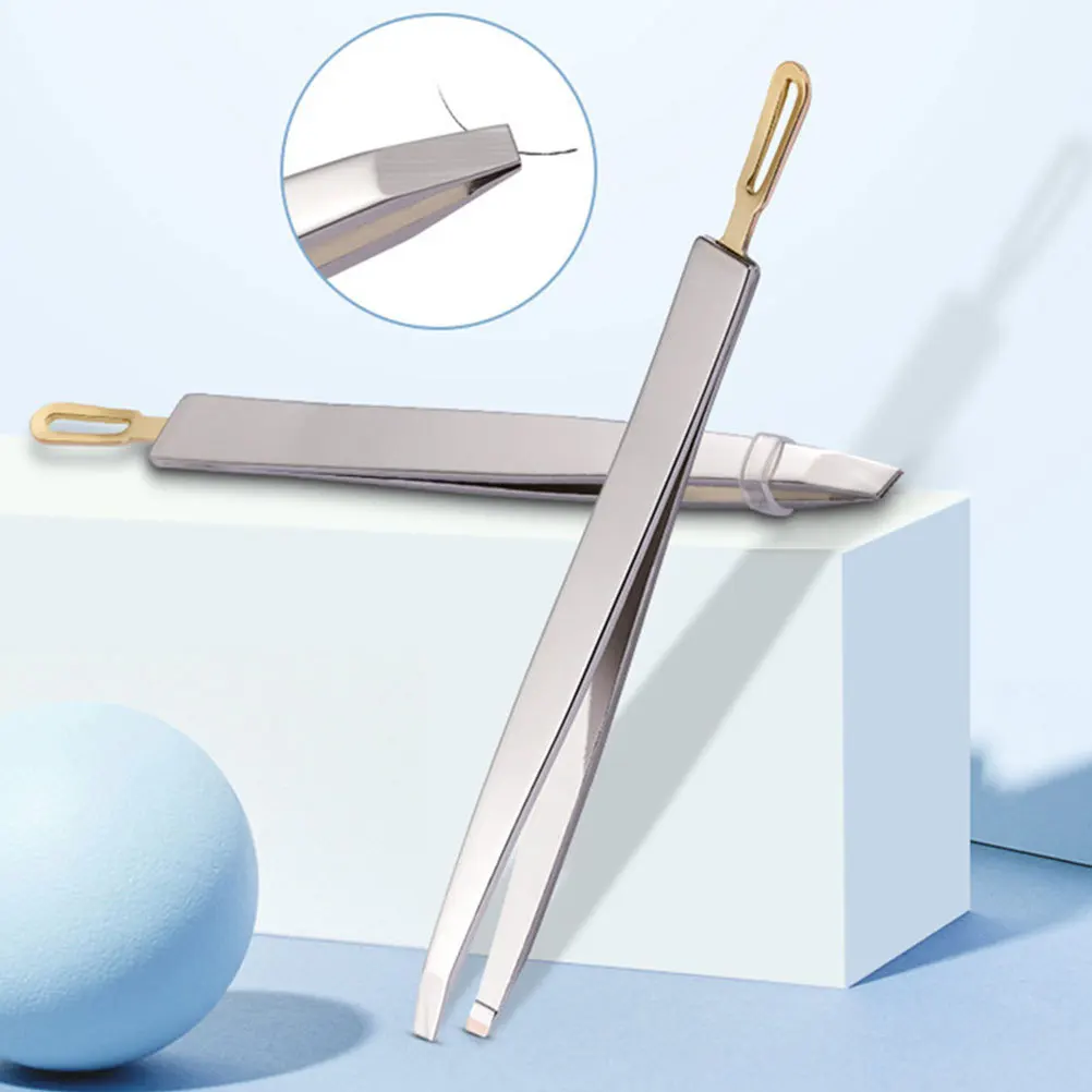 

2Pcs Ergonomic Eyebrow Tweezers Stainless Steel Dual Use Tool for Brow Shaping False Eyelash Fixing Double Eyelid Clipping