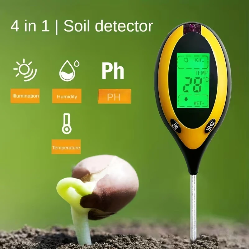 4-in-1 Soil Moisture Meter  Multifunctional Soil pH, Temperature, and Light Tester; Soil Tester with Easy-to-Read Display