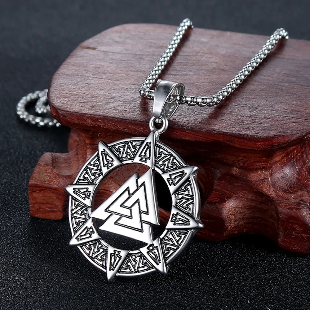 Vintage Viking Valknut Necklace Mens Chain Punk Nordic Stainless Steel Odin Rune Pendant Necklace Biker Jewelry Gift Wholesale