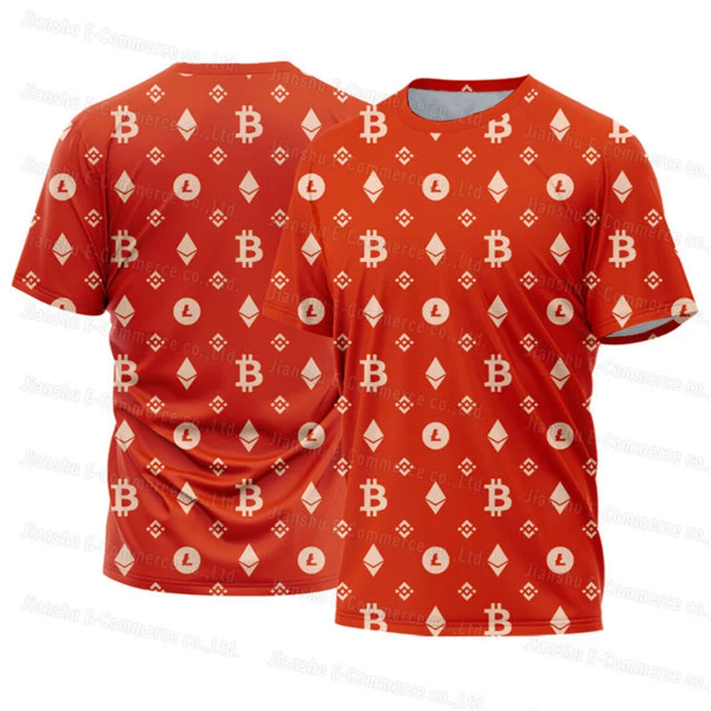 Camiseta gráfica Bitcoin masculina, roupa personalizada, férias, lazer, respirável, manga curta, blusa com o pescoço, moda verão