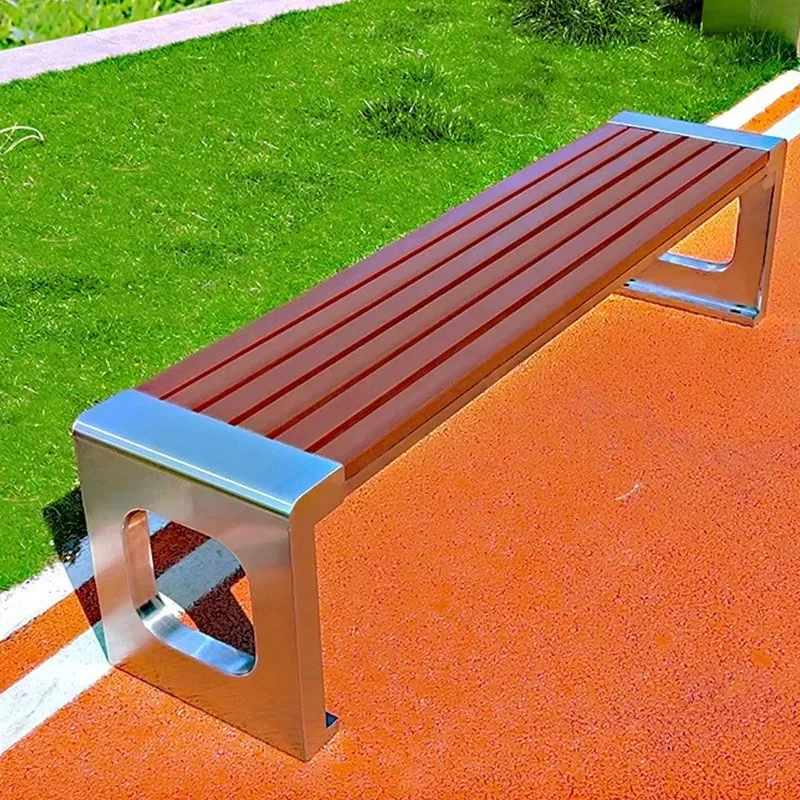 Outdoor Plastic Wood Park Chair Stainless Steel Bench Rest Seat Row Leisure Bench for Garden Patio Public Space Durable