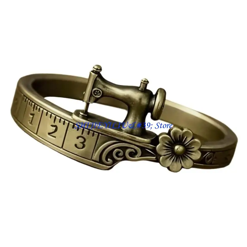 E21F Creative Sewing Machine Ring with Tape Measure and Flower Accessory For Her