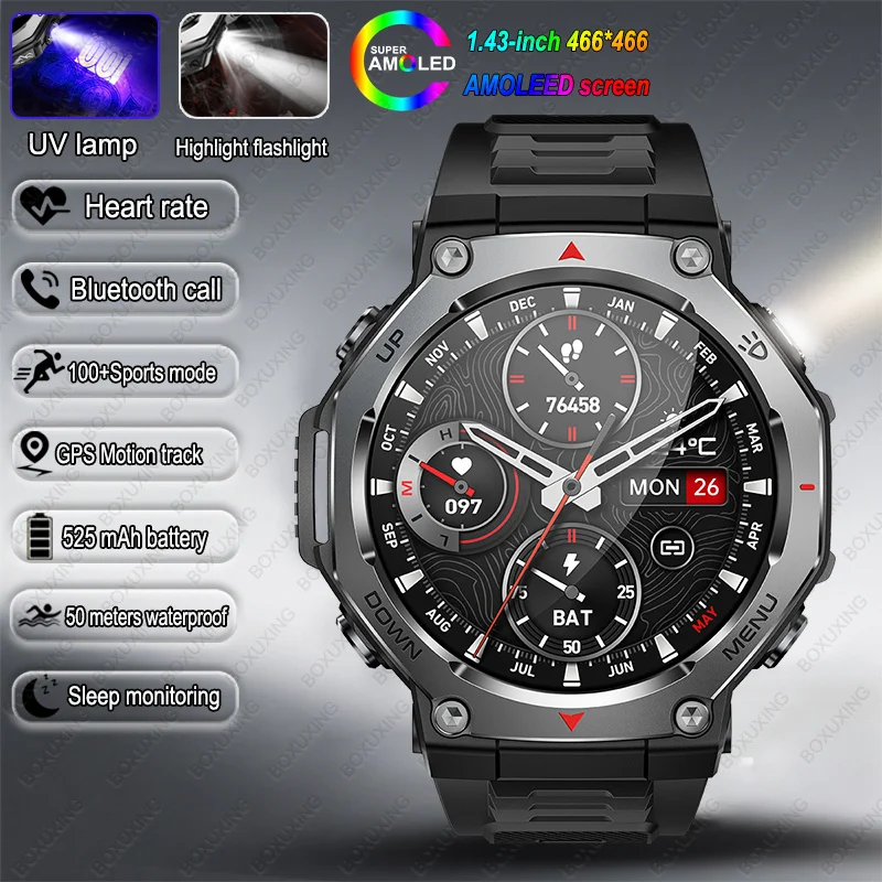 2025 NEW For HUIAWE GPS Smart Watch Men 10ATM IPX8 Waterproof Smart Watches Compass Altimeter Barometric 1.43'' AMOLED Bracelet
