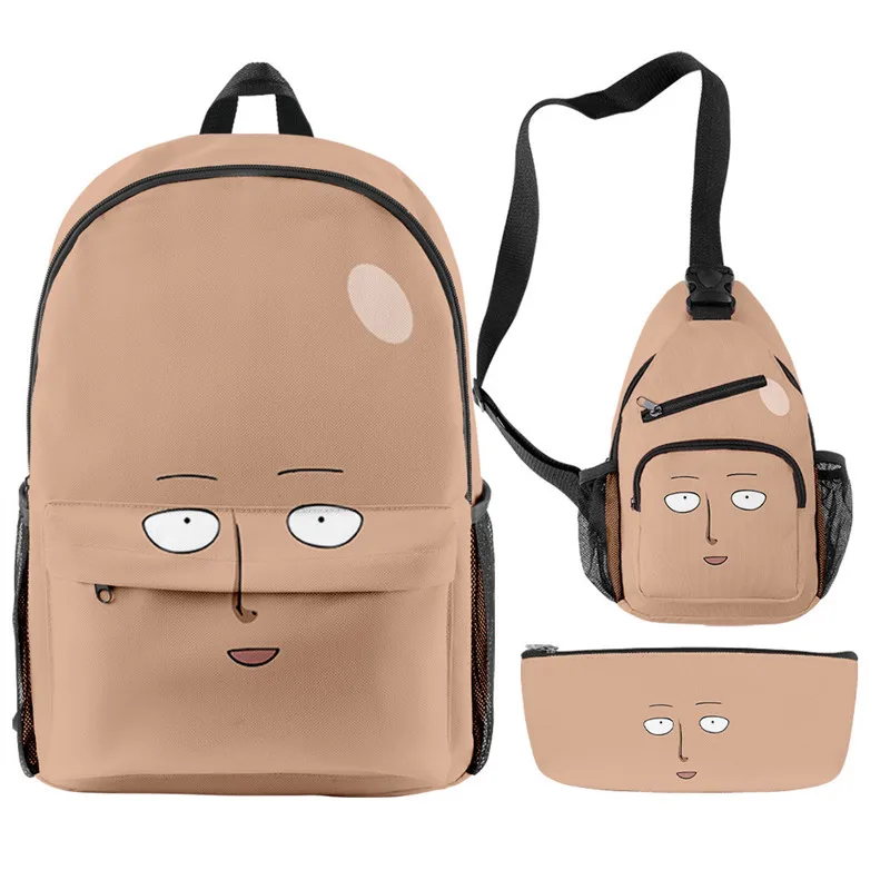 Trendy Youthful Anime One Punch Man Saitama Oppai 3pcs/Set Backpack 3D Bookbag Laptop Daypack Backpacks Chest Bags Pencil Case