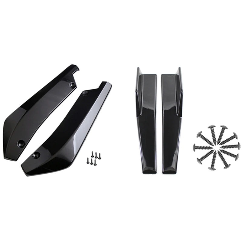 2Pcs Universal Car Rear Bumper Lip Diffuser Spoiler & 1 Pair Side Skirts Fits Universal Vehicles Black 450Mm