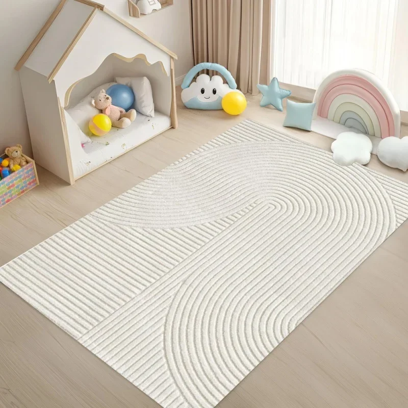 Minimalist Line Art Area Rug Beige Abstract Non-Slip Carpet Neutral Floor Mat for Living Room Bedroom Home Decor