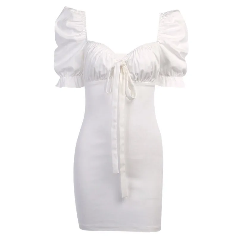 Cute Heart Collar Bubble Sve Dr Simp Skin Bestseller Waist Cinched Pleated Chest Tied Bodycon Skirt Polyester Nylon C...