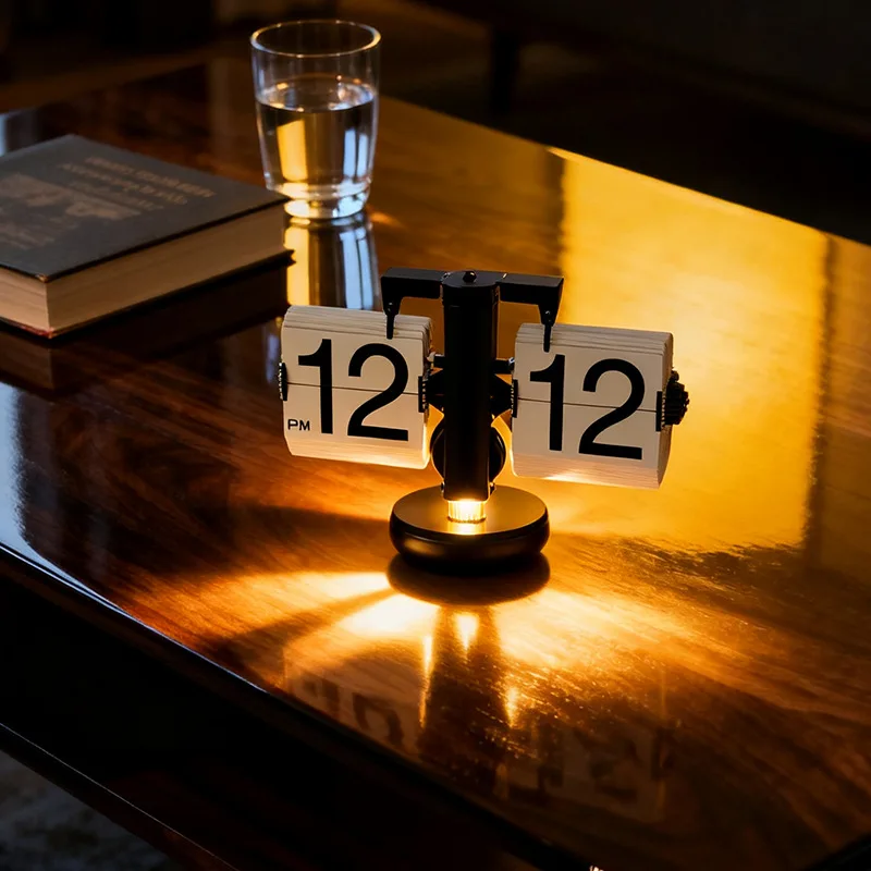 

4PCSMultifunctional Flip Clock with Ambient Light-Vintage Bedside Table Lamp,Battery Powered Internal Operated Modern Desk Decor