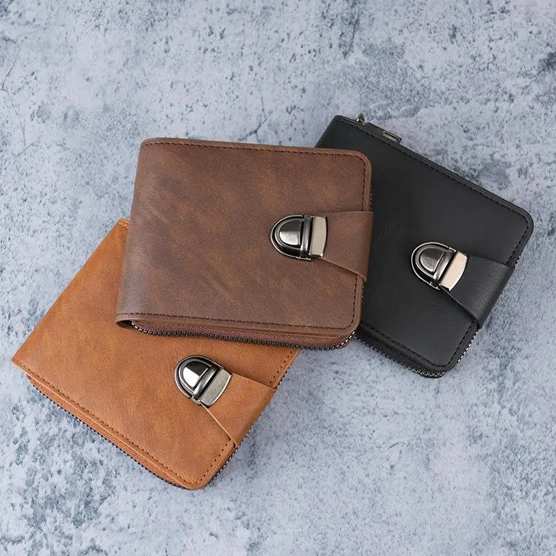 Vintage PU Leather Mens Bifold Wallet With Secure Metal Buckle And Multi Card Slots Perfect For Daily Use Business Travel