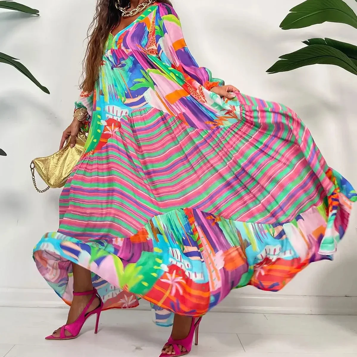 Long Dress Women Party Dashiki African Loose Pleated Beach High Waist Summer Big Dresses Prom Formal Belt Maxi Work Vestidos