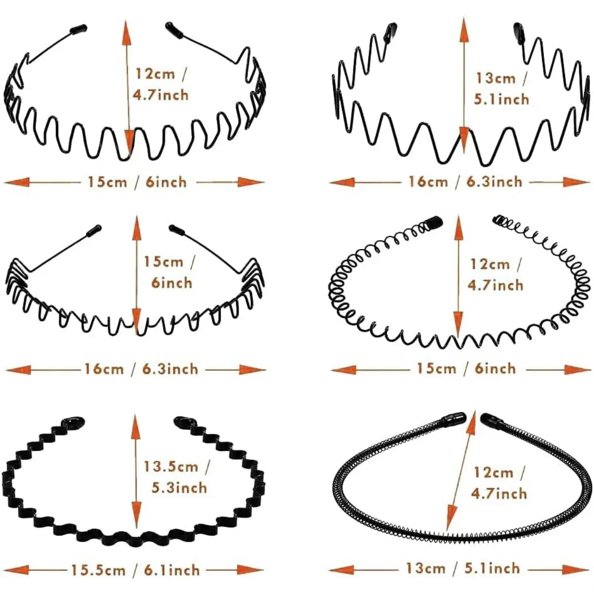 6pcs Metal Headband For Men Women Fashion Hair Bands Outdoors Sports Non Slip Smooth Elastic Teeth Comb Unisex Hair Accessories