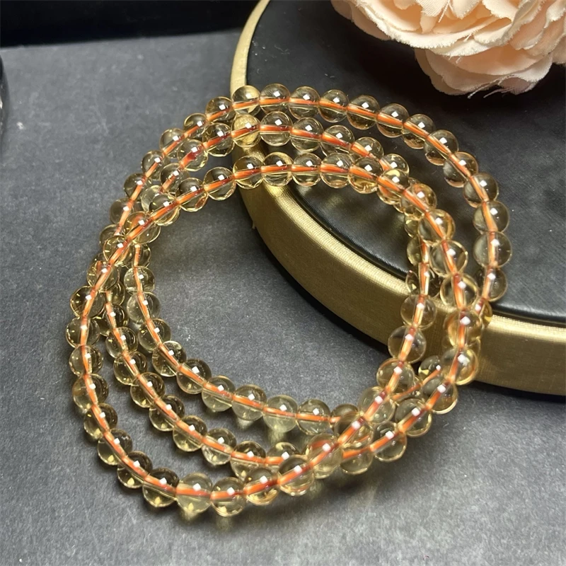 

5.5MM Natural Citrine Triple Circle Bracelet Handmade Crystal Jewelry Stretch Bangle Birthday Gift 1pcs