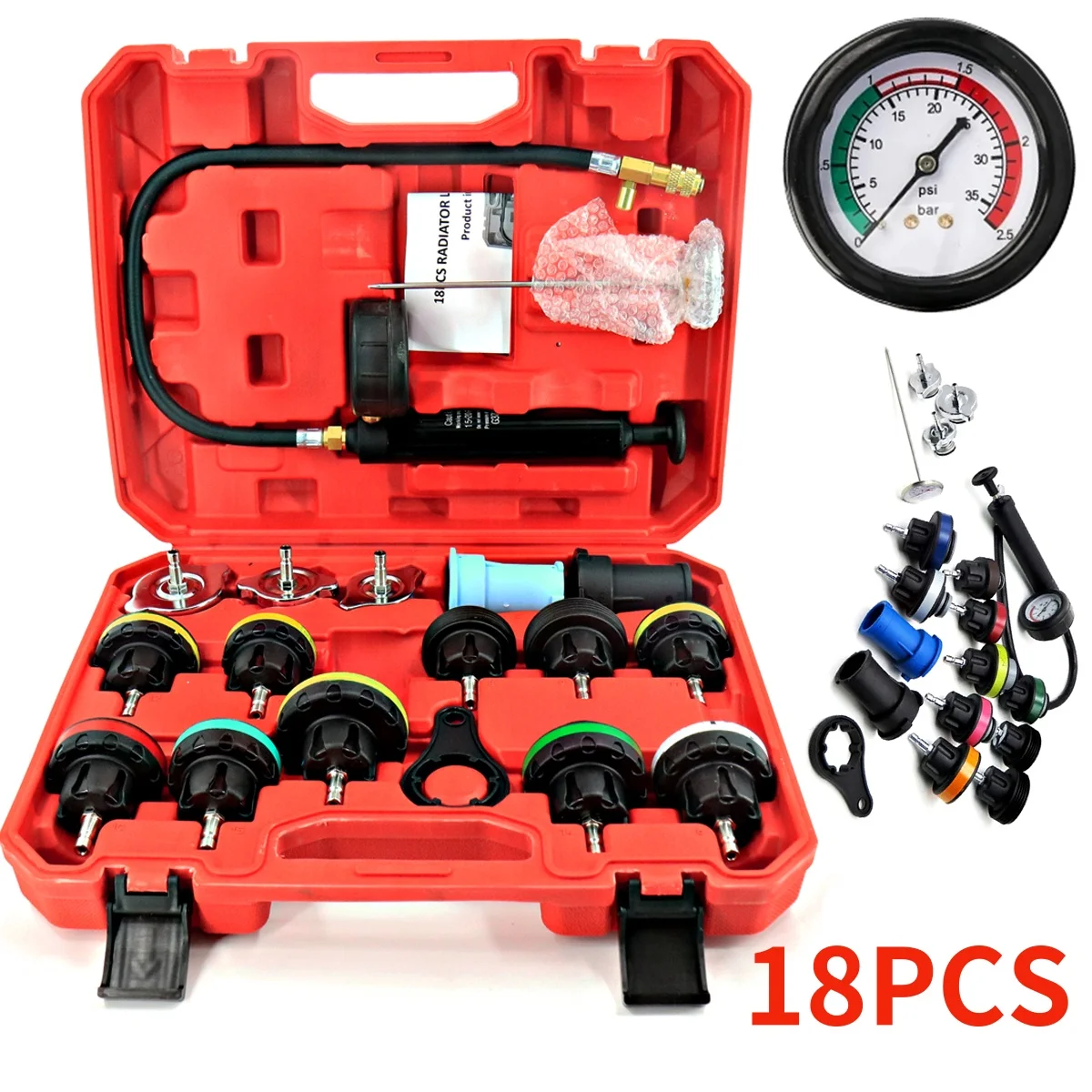 18PCS Coolant System Pressure Tester Tool Radiator Leak Detector Set UK