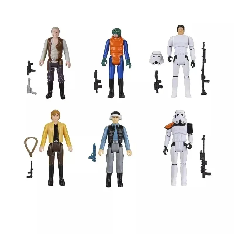 Genuine Hasbro Star Wars Retro 6pcs Figure Set Dr.Evazan Walrus Man Han Solo Luke Rebel Trooper Sandtrooper Kenner Toy