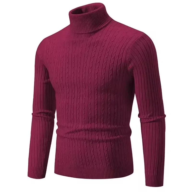 Men\'s High Neck Sweater Pullover Knitted Warm Casual Men Clothing Knitted Sweater Men Tops