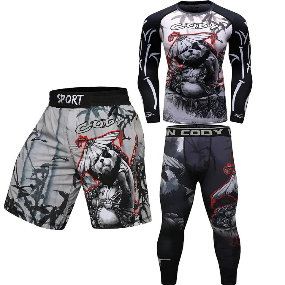 Jiu Jitsu Rashguard MMA t-shirt + Pant set uomo boxe Grappling Bjj Gi Rash Guard tute sportive palestra Muay Thai MMA Shorts abbigliamento sportivo