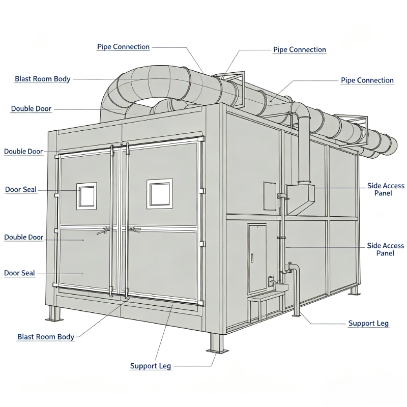 High Quality Multiple Function Spray Container Sandblasting Room Industrial Blast Booth for Over-sized Workpieces Blasting