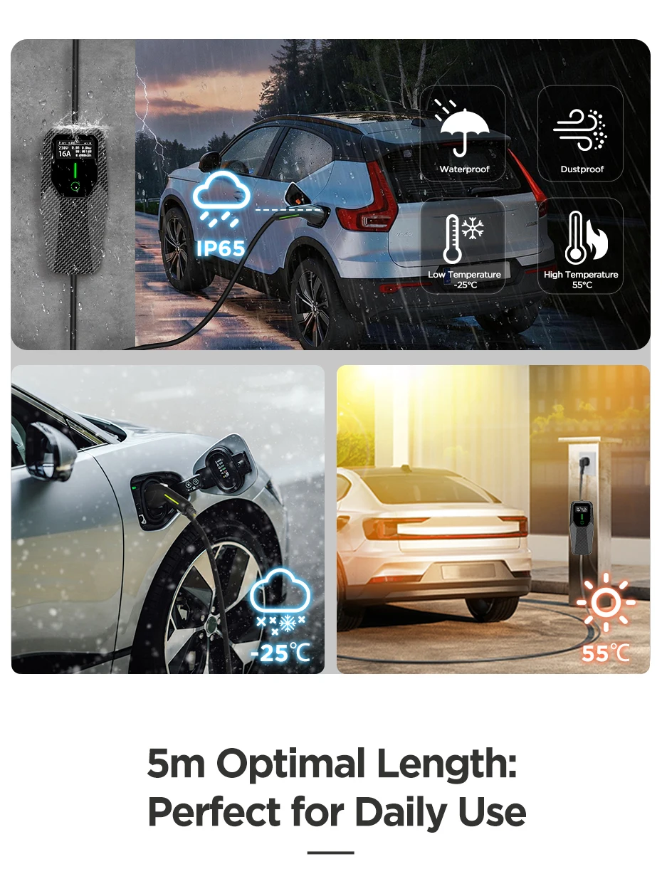 Junsun EV-Ladegerät Typ 2 Elektrofahrzeug-Ladekabel Schuko 3,5KW CEE Blau 7,4KW CEE Rot 11KW 22KW 16A 32A Dreiphasige Tragbare EVSE Wallbox-Ladestation für EU-Stecker – Detail 9