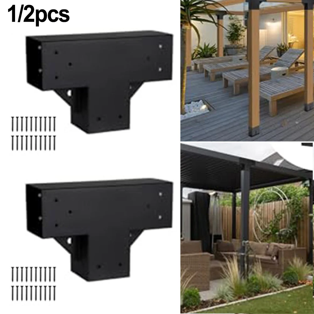 1/2Pcs 4x4inch Steel DIY  Pergola Hardware Kit 3Way Right Angle  Corner Bracket With Base For Wood  Beams Elevated Stand