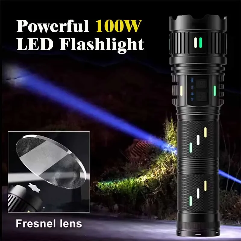 

Long Range Zoom Torch High Power LED Flashlight USB Rechargeable Super Bright Lantern With Luminous Strips For Outdoor Camping